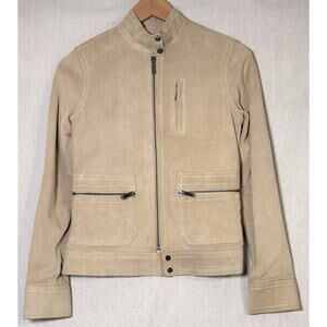 Vintage Y2K Banana Republic Women’s 100% Suede Leather Moto Jacket Beige Sz XS
